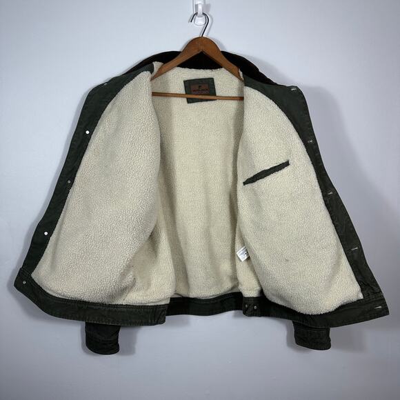 Woolrich Sherpa Lined Trucker Jacket Mens XXL Green Cotton Canvas Corduroy - Picture 4 of 15